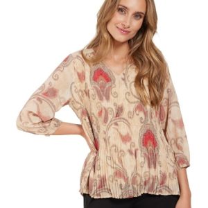 Signature bluse med plisse og v-hals